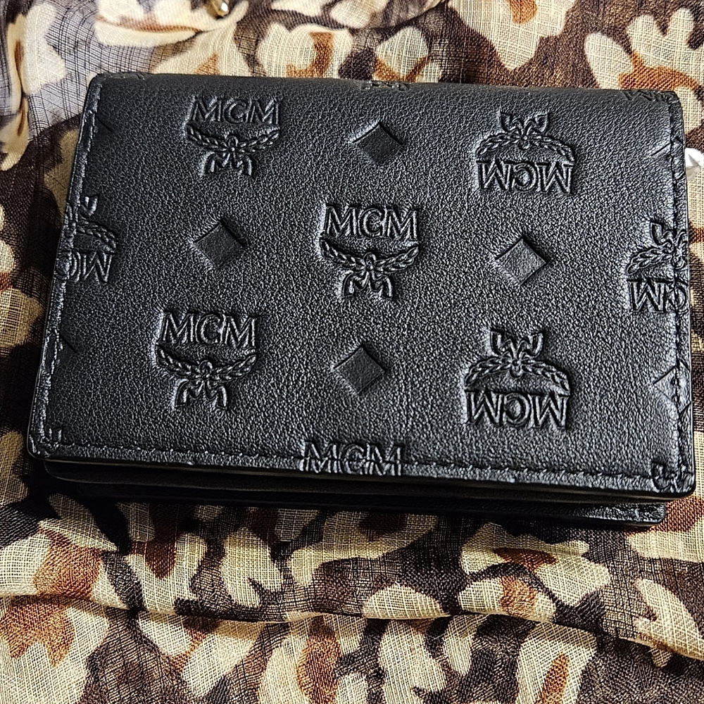 MCM Embossed Black Leather Card Holder